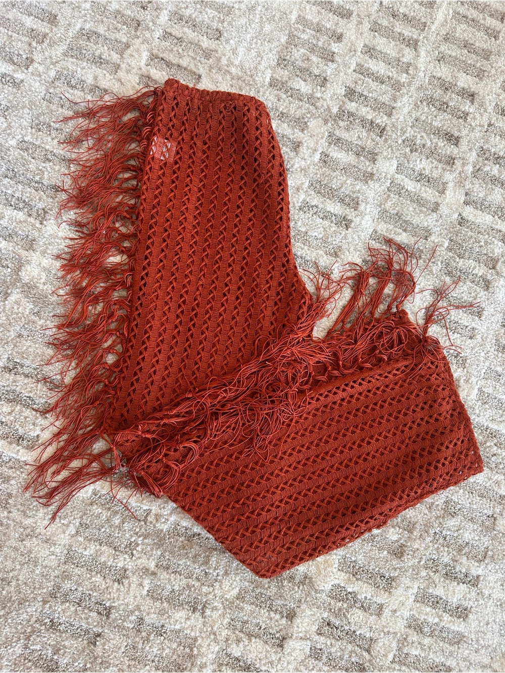 Kira Pants - Crochet Fringe Beach Pants — Rust Orange - Picture 2 of 3